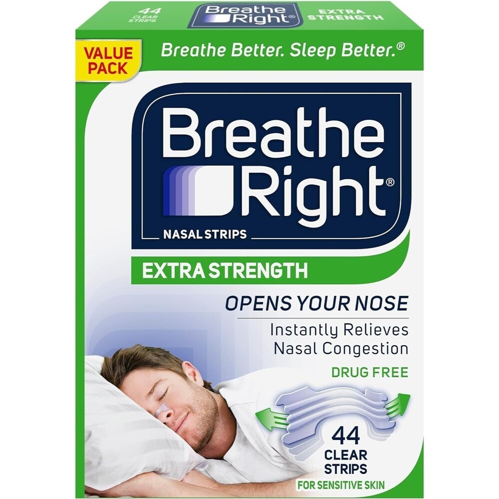 Breathe Right Extra Strength Clear Nasal Strips, Reduces Nasal Snoring, 44 count